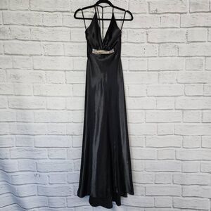 Jessica McClintock For Gunne Sax Womens Black Halter Maxi Formal Dress Size 3/4